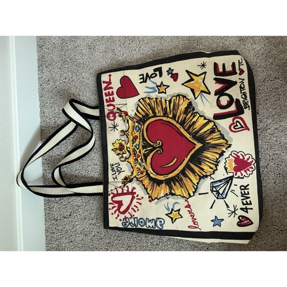 Brighton Queen Of Love Tote Canvas‎ Bag Of Hearts Poker Vegas Purse Valentines - Picture 5 of 5